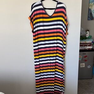 LuLaRoe Maxi Dress - Navy, White, Yellow, Coral Stripes
